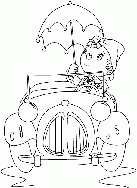 Coloriage Oui Oui dans sa voiture